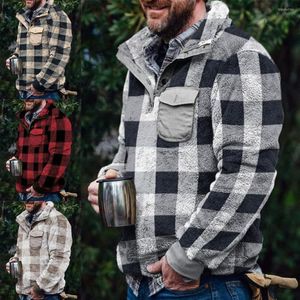 Men's Hoodies Men Sweatshirt Plaid Thicken Pullover Men's Fleece Red Shirts Loose Winter Male Clothes Plus OverSize