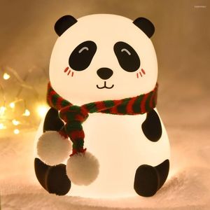 Night Lights Cute Panda LED Light Soft Silicone Touch Lamp USB Rechargeable Colorful Table For Bedroom Kids Room Xmas Gifts