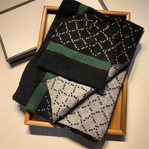 Damen-Designer-Hut-Schal-Set, klassischer Buchstabe, gestreift, für den Winter, warm, zweiteilige Wollmützen