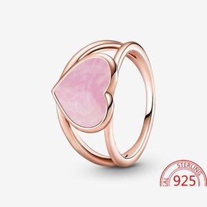 Cluster Rings Cluster Rings Romantic S925 Sterling Sier Pink Swirl Love Heart Decoration Ring Girl Rose Gold Jewelry Drop Delivery 20 Dhpda