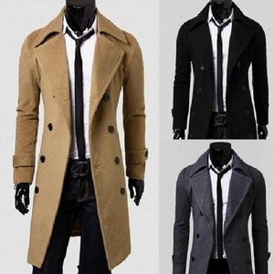 Herrgravrockar Fashion Coat Män ullrock Vinter varm fast färg Lång dikejacka Breasted Business Casual Overcoat Parka T221102