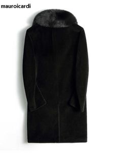 رجال الفراء فو ماورويكاردي الشتاء الطويل الأسود سميكة الدفء الدافئ معطف الرجال مع طوق واحد الصدر بالإضافة إلى الملابس الخارجية 5XL T221102