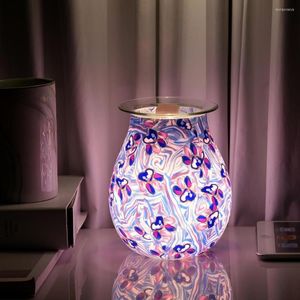 Fragrance Lamps Glass Aroma Lamp 3d Pattern UK Plug Detachable Wax Melt Oil Warmer Light