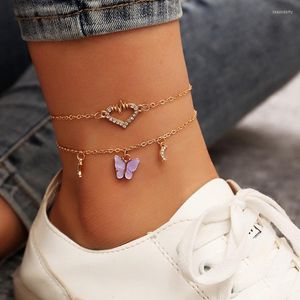 Anklets Japan och Sydkorea Inlaid Rhinestone Love Foot Ornament Peach Heart Akryl Butterfly Anklet Fashion Trend Accessories