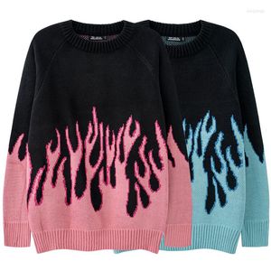 Męskie swetry mężczyźni Zimowe ogień płomienie dzianiny Skoczki mody ekipa szyi koreańskie workowate pullover damskie streetwear harajuku ubrania harajuku