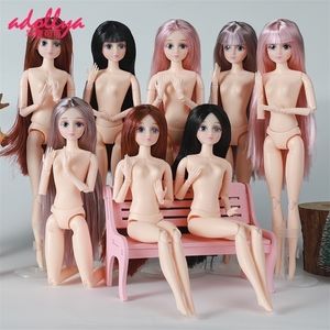 Dockor Adollya Long Hair Doll 16 Body Naken Dolls 30cm 20 MOVABLE JOINTS VIT SKIN Fashion Vacker Naked Female Dolls Kids Toys Gift 221102