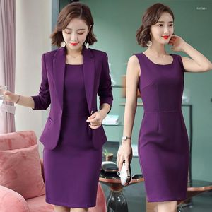 Work Dresses IZICFLY Spring Summer Elegant Style Casual Office Wear For Women Jacket Business Uniforms Blazer Dress Suit Work-1 Piece