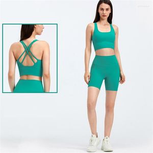 Aktif Setler Kadın Yoga Seti Spor Salonu 2 PCS Güzellik Geri Crossover Sports Bra Fitness Yüksek Bel Şortu Egzersiz Aktif Giyim