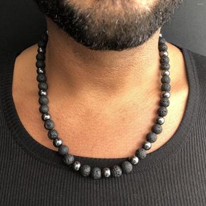 Choker Hematite Necklace Mens Beaded For Him Black Lava Stone Jewelry Gift Boyfriend