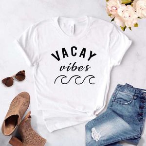 Vacay Vibes Wave Print Maglietta da donna da donna Casual divertente per Lady Girl Top