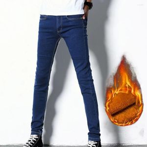 Herren Jeans Herren Skinny Denim Herren Mode Frühling Herbst Overalls Einfarbig Plüsch Slim Ganzkörperansicht Winterhose