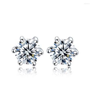 Stud Earrings Simple S925 Silver Ear Jewelry Six Claw Diamond Sterling Hip Hop Zircon For Men And Women