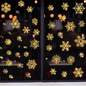 Noel dekorasyonları altın gümüş kar tanesi elektrostatik çıkartma parıltılı pencere duvar çıkartmaları çocuk odası ev dekorasyon yıl duvar kağıdı