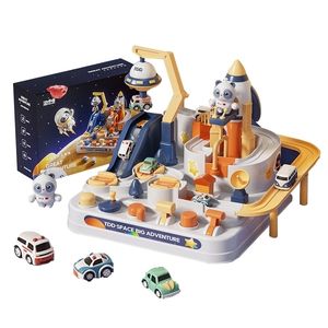 Diecast Model Car Toon Space Panda Racing Rail Toys Children Rocket Track Game Game Brain Mechanical Interactive Kid Toy Gift 221103