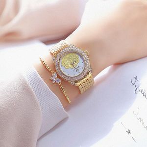 Armbandsur BS Women's Watch Retro Rose Diamonds Women Quartz Watches Gold Silver Waterproof Clock Relogio Feminino 2022