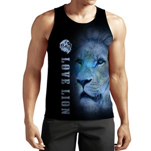 Artı boyutlu s-6xlsummer erkek aslan tank üstleri hayvan 3d baskılı kolsuz yelek kadın moda gündelik harajuku sokak kıyafetleri 013