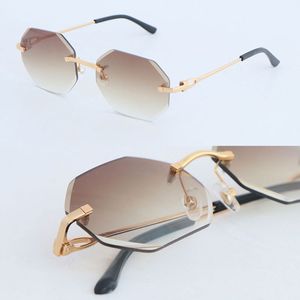 Son Moda Metal Büyük Kare Çerçevesiz Güneş Gözlüğü Bayan Lüks Elmas Kesim Güneş Gözlükleri Koruma Açık Tasarım Sunglass Eşleştirme çantası Optik Boyut 55 MM