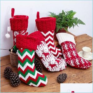 Christmas Decorations 2023 Knit Christmas Stockings Decor Trees Ornament Party Decorations Reindeer Snowflake Stripe Candy Socks Bag Dh68B