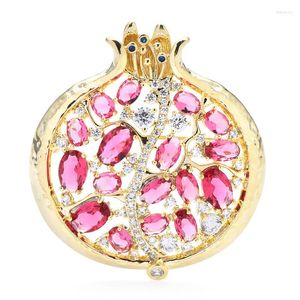 Brooches Wulibaby Crystal Pomeglanate for Women 2-Color Cubic Zirconia Fruits Party Office Brooh Pins Gifts