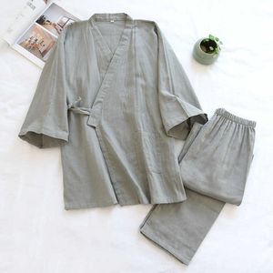 Mäns sömnkläder japanska män pyjamas snörning gaskimono sommar och höst pamas bekväm fempunkt ärm sömn slitage peejama män t221103