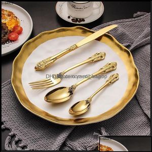 Dinnerware Sets Kitchen Dining Bar Home Garden 24Pcs/Set Luxury Sier Gold Cutlery Set Flatware Tableware Dhrsp Drop D Otr0S