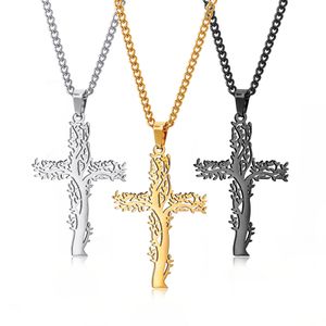 Tree of Life Cross Pendant Necklaces Men Religion Faith Crucifix Charm Decoration Chain For Women Jewelry Gift