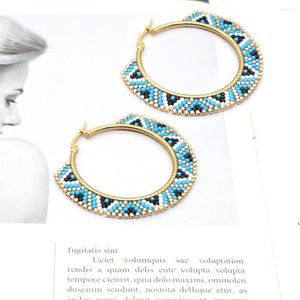 Orecchini a pennello bohemian in stile etnico sudamericano geometrico Miyuki Rice perline fatte a mano in rilievo con perline di canestro di grandi dimensioni