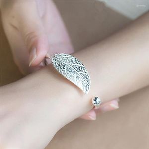 Bangle Simple Design Silver Color Leaf Charm Women Imitation Plant Adjustable Bangles Party Wedding Jewelry B220