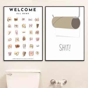 Pinturas divertidas Butts Sexy Collage Baño de baño Lista de baño impresiones y póster Arte lindo para hombres Pintura de la pared del baño WC Decoración sin marco
