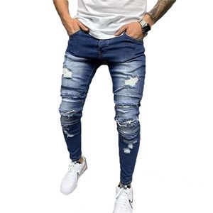 Heren jeans ontwerper mannen mode wassen bleken gescheurd gat mager retro denim broek mannelijke hoogwaardige streetwear