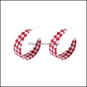 Stud Stud Checkerboard Harts ￶rh￤ngen CSHAPED PLAID Women Y2K Style Fashion Punk Cool Ear Jewelry Gift For Gril Friend Drop Delivery Dhrow