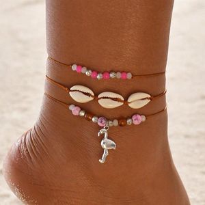 Hame Boncuklar İçin Bohem Çok Katlı Kabuk Boncuklar Anklet Flamingo Kolye Okyanus Bilezik 2022 DIY Boho Ayak Takı