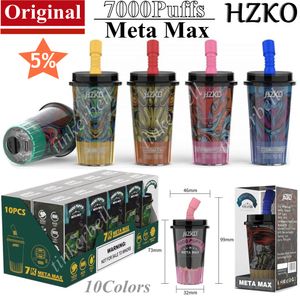 Original HZKO Meta Max 7000 Puffs E Sigarette usa e getta Vape Pen 15ml Pod Mesh Coil 5% Vapes Ricaricabile 600mAh Puff 7000 Tipo C Flusso d'aria regolabile E Cigs