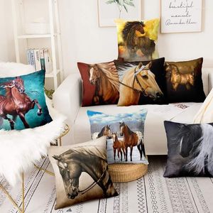 Pillow Case 45x45cm Polyester Modern Art Oil Painting Horse Pillowcase Luxury Cushion Home Decoration Sofa Throw