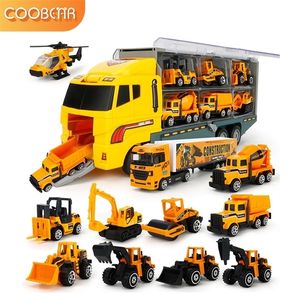 Diecast Model Car Big Transport Toys Container Rier Truck Vehicles 6PCS Mini Alloy Engineering Gifts for Kids Boys221103