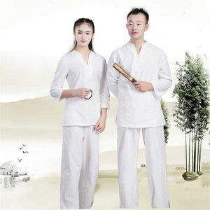 Ubranie etniczne chińskie tradycyjne ustawione jogę kobiety mężczyźni kung fu mundury lniane koszulki top spodnie tai chi azjatyckie ubrania Hanfu Costume Costume