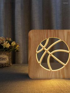 Night Lights Basketball Wood Lamp Bedroom Decoration Bedside Sleep Light Fixtures USB Plug Luminaire