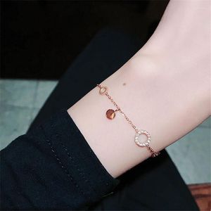 Pulseiras de link yun ruo moda moda rosa ouro pavilhão zircão pulseira de pulseira de aniversário presente de titânio jóias de aço não alterar cor de cor gota