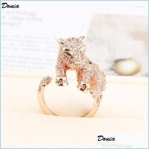 Cluster-Ringe Cluster-Ringe Donia Jewelry Europa und die Vereinigten Staaten Leopard Green Eye Ring Eröffnung Luxus Microinlaid Zirkon Pers Dhkxt