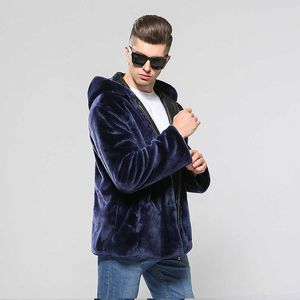 Männer Pelz Faux Mode Braun Mantel Dicken Flauschigen Warme Männer Plus Größe Mit Kapuze Langarm Jacke Winter Lose Casual männlichen Top 4XL T221102