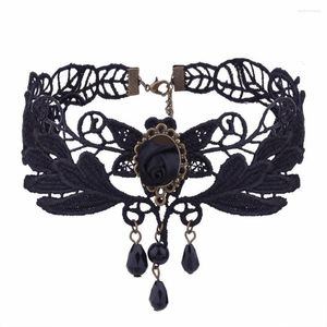 Choker Vintage Black Hollow Lace Necklace Elegent Waterdrop Collar Jewelry Rose Flower Jewellery