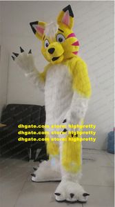 Yellow Long Fur Furry Fox Mascot Costume Wolf Husky Dog Fursuit Adult Cartoon Character Beauty Parlor THEME PARK zz7655