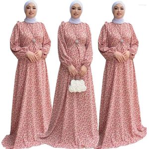 Ethnic Clothing Muslim Kaftan Women's Dress Full Sleeve Floral Printed Loose Turkey Robe Elegant Casual Holiday Abayas Islamic Ramadan
