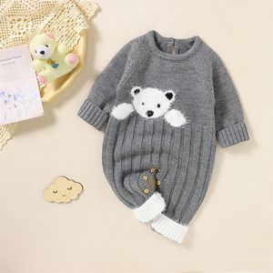 Rompers Baby Romper Knit Cute Cartoon Bear Born Girl Boy Jumpsuit Outfit Long Sleeve Autumn Infant Kid Clothing Теплый комбинезон Onesies 221102