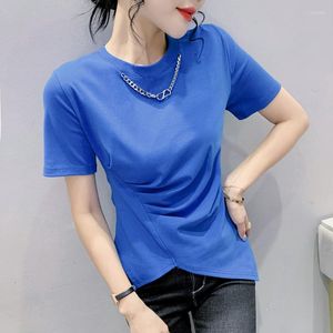Kadın Tişörtleri Tarzı Düzensiz Yıkım İnce Dip Gömlek Yabancı Yuvarlak Boyun Kısa Kollu T-Shirt
