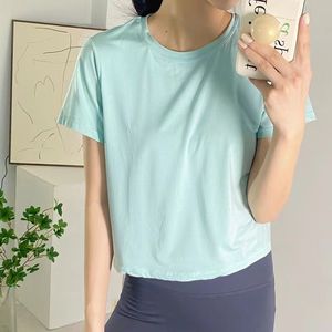 LU113 Women's Yoga Sports Modal Tee Short Sleeve Action Always Crop Top T-shirt Crew Neck Fitness Sportwear Solid Color