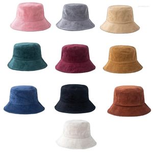Berets Winter Warm Corduroy Velvet Bucket Hat Ribbed Solid Color Fisherman Cap