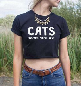 女性が吸うので夏のクロップトップTシャツ猫