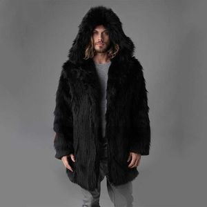 Men's Fur Faux New Coat Medium Long Leisure Mink Imitation Fashion Hooded Sleeve Overcoat Tops T221102