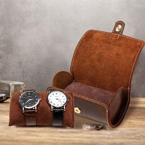 Watch Boxes Soft Genuine Leather Roll Travel Box High-quality Metal Magnetic Buckle Jewelry Bracelet Storage Accessories